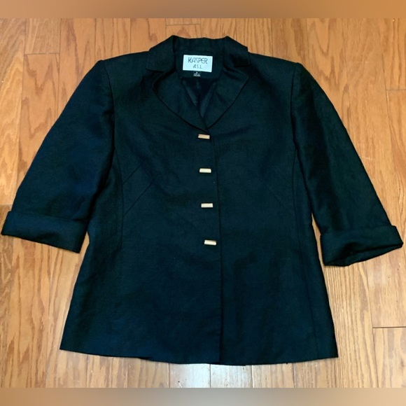 Women's 6 Wooden Button Linen Blend KASPER ASL Blazer Jacket Coat Top - Picture 8 of 15